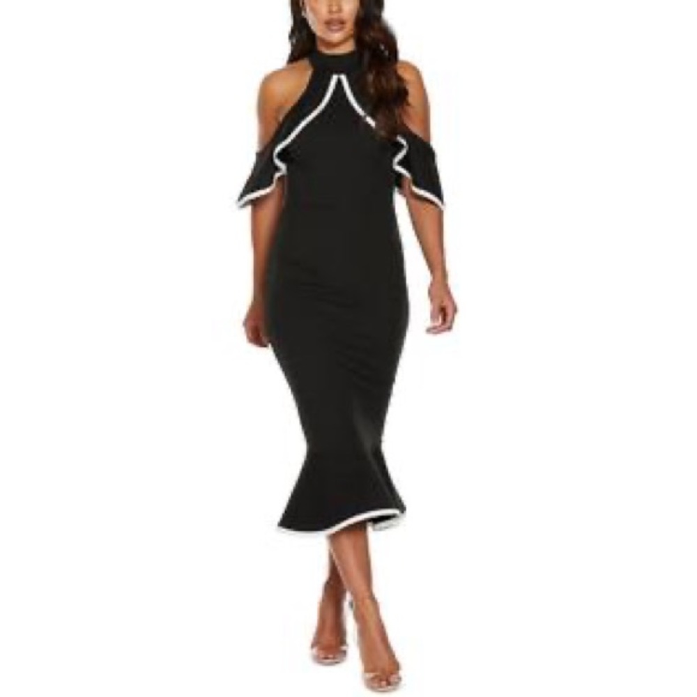 Boohoo Ruffled Piped Cold Shoulder Cocktail Dress Sz 14